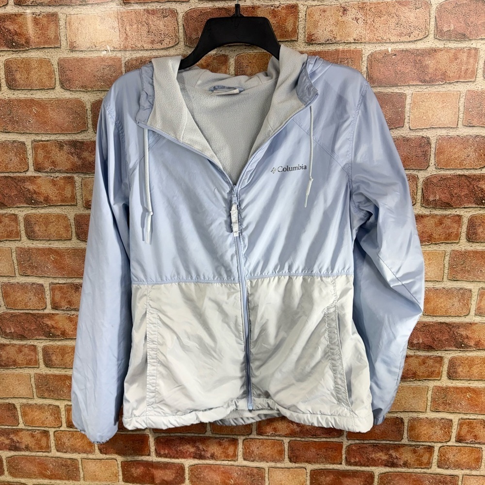 Fleece lined windbreaker columbia women’s Hooded lightweight jacket -blue/ gray